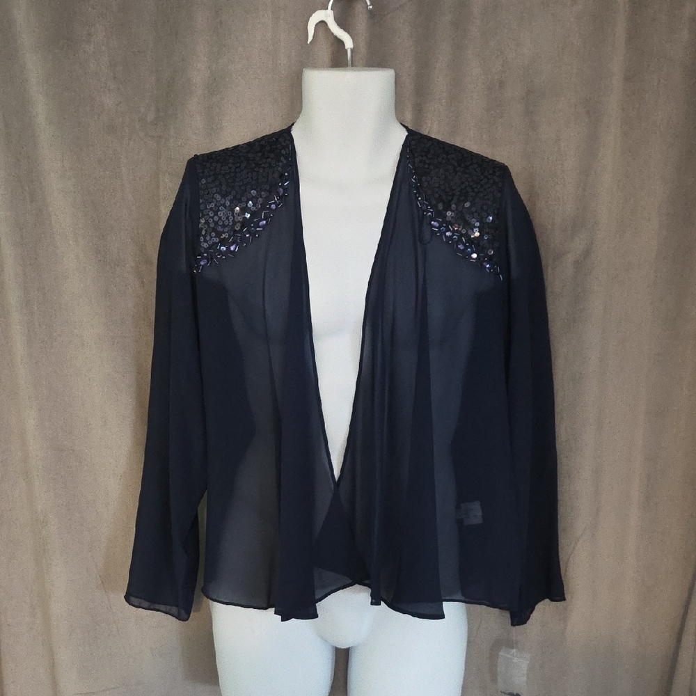 SLNY 14P NWT Navy Sheer Tunic with Sequin Detail